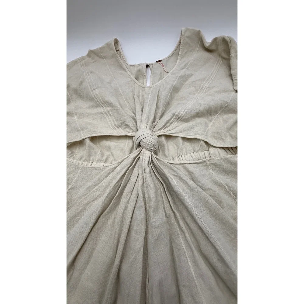 Free People All Day Long Romper‎ Cream Striped Cutout Knot Front Women's Large